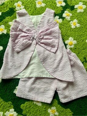 Kids Bow-Back Seersucker Two-Piece Matching Set